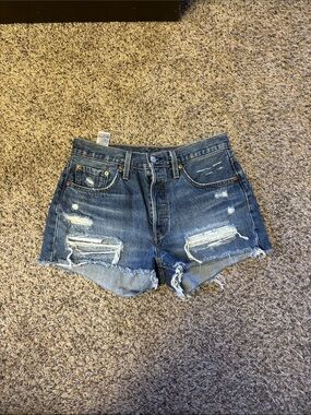 Levi's Distressed Medium Blue Denim Cutoff Shorts
